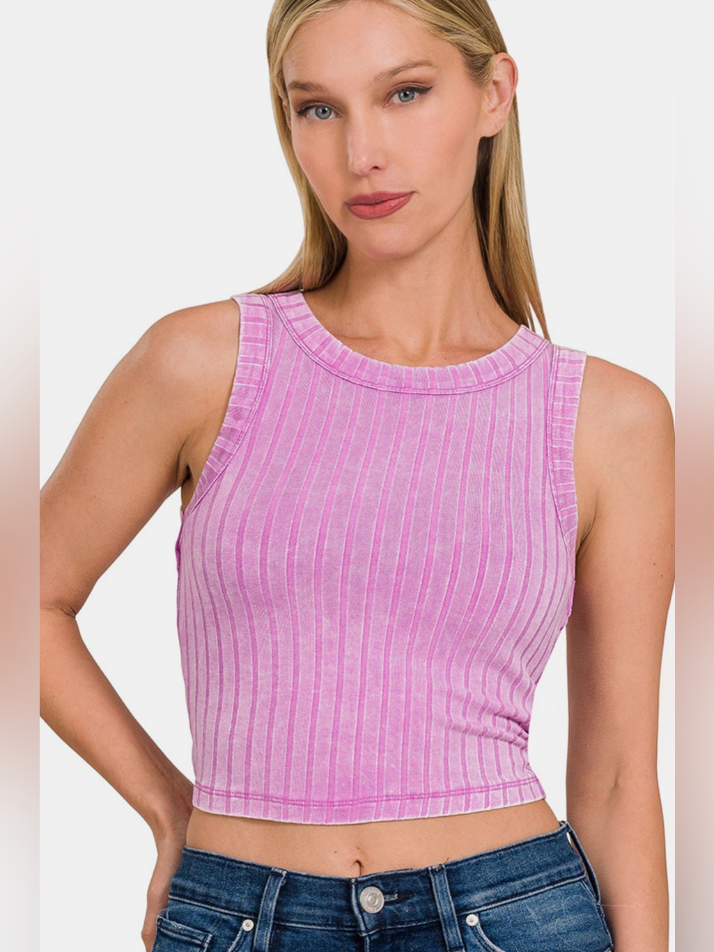 Zenana Ribbed Round Neck Cropped Tank